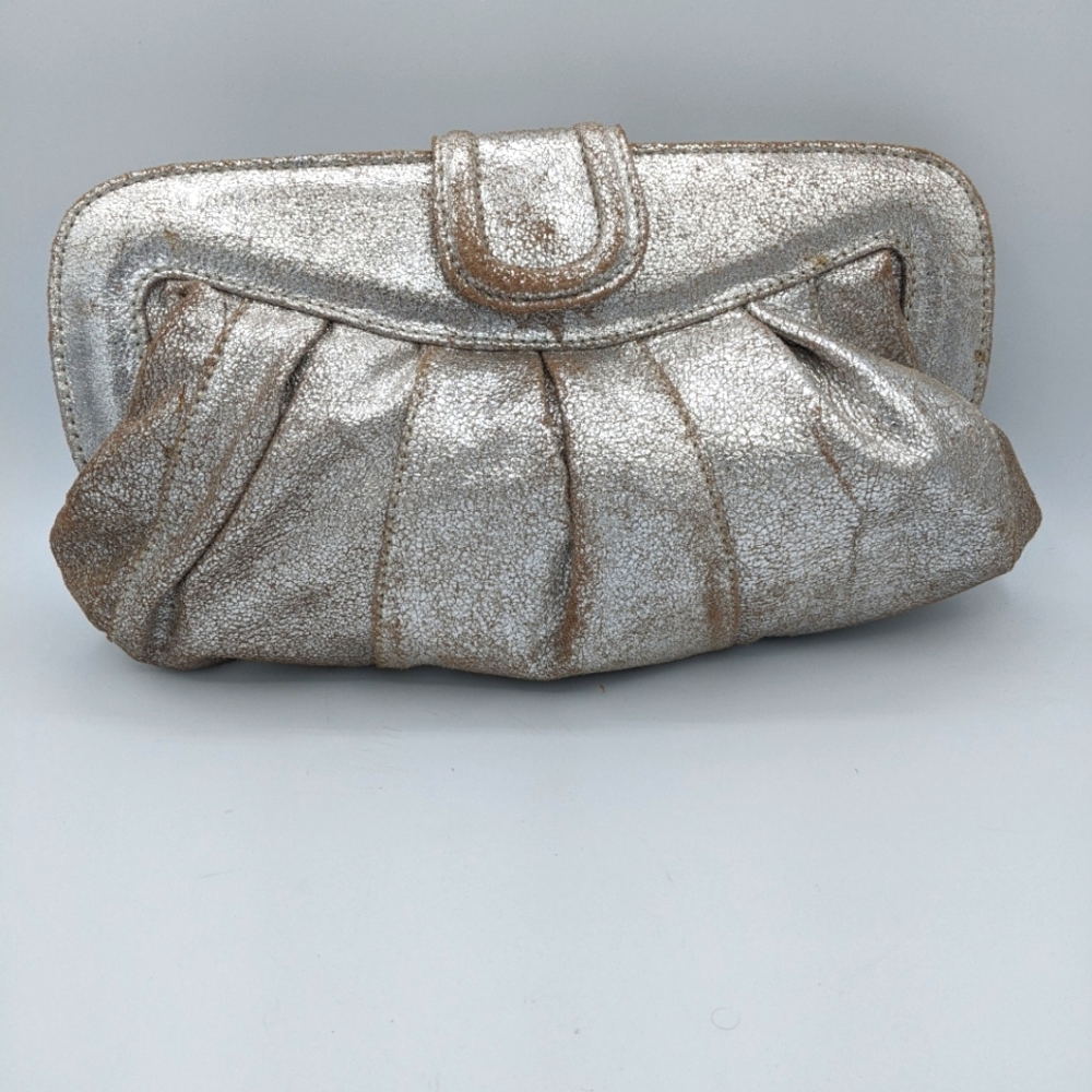 NWT TANO "Camera Shy" silver clutch